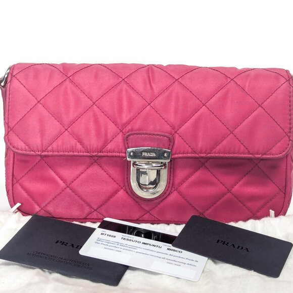 PRADA Tessuto Impunto Crossbody Shoulder Bag - Ibisco Pink - Picture 15 of 15